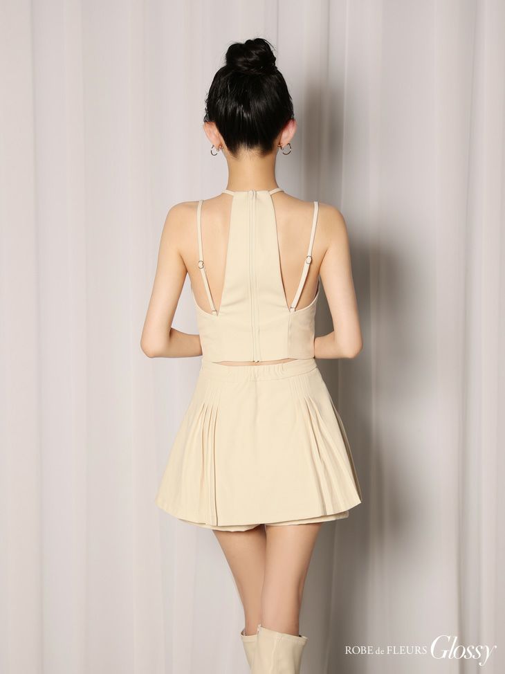 Glossy ローブドフルールグロッシー 【XSサイズあり】ホルターネックカットアウトセットアップフレアミニキャバドレス gl4602