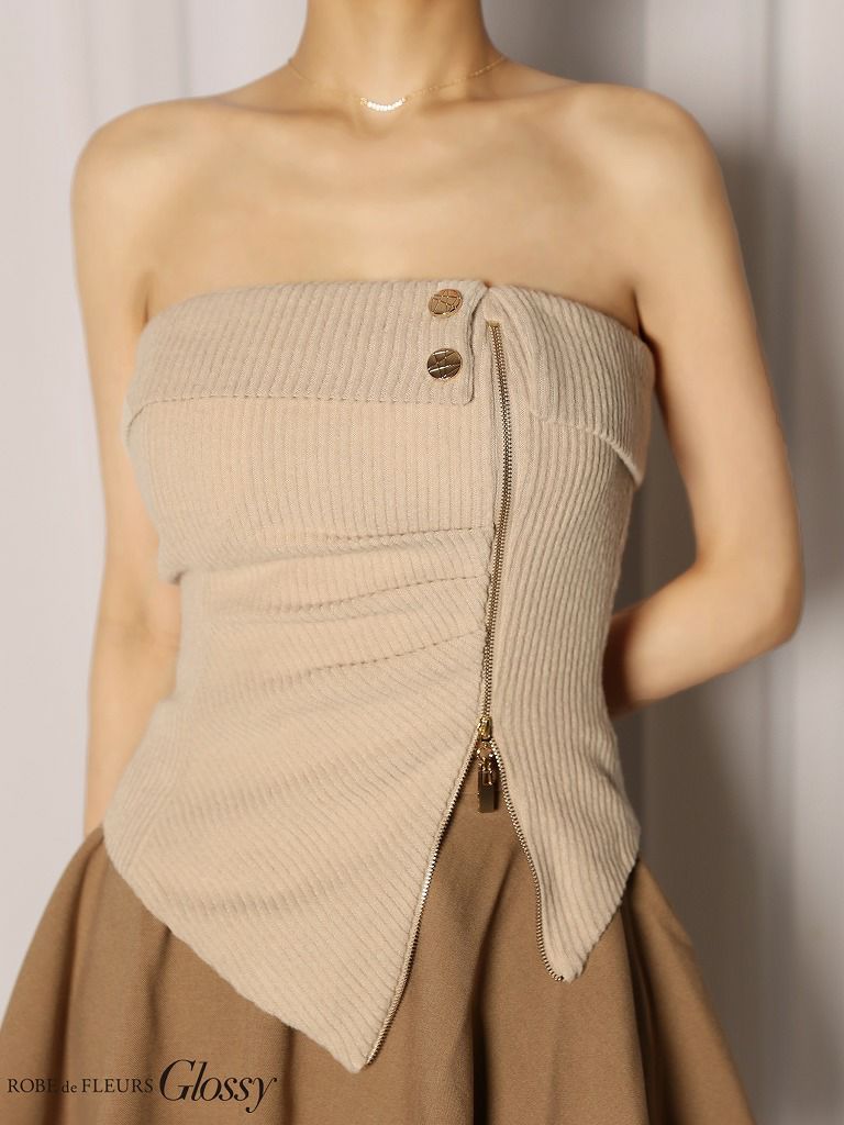 Glossy ローブドフルールグロッシー 【XSサイズあり】ベアトップアシンメトリーセットアップフレアミニキャバドレス gl4607