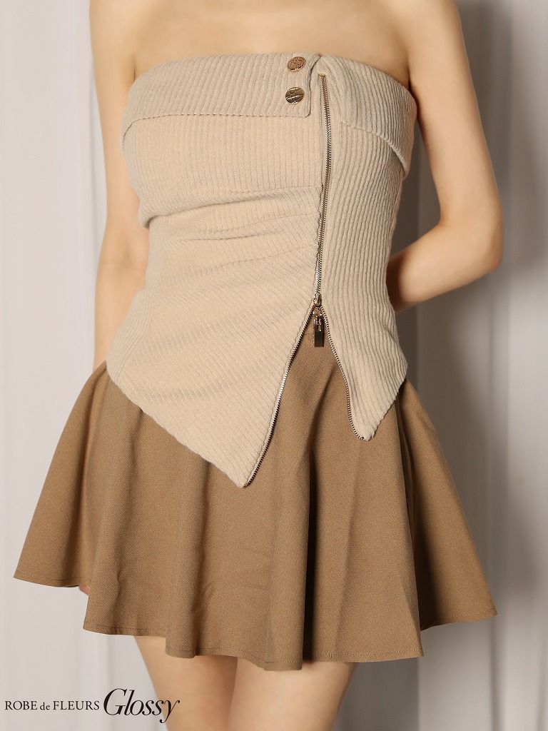 Glossy ローブドフルールグロッシー 【XSサイズあり】ベアトップアシンメトリーセットアップフレアミニキャバドレス gl4607