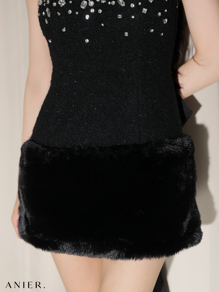 ROBE de FLEURS anier.ROBE ローブドフルール アニエルローブ 【XSサイズあり】Big Ribbon Jeweled Fur Santa ビッグリボンジュエリーファーサンタドレス fm-anier4610