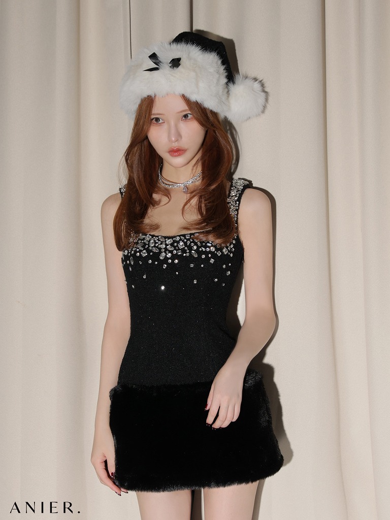 ROBE de FLEURS anier.ROBE ローブドフルール アニエルローブ 【XSサイズあり】Big Ribbon Jeweled Fur Santa ビッグリボンジュエリーファーサンタドレス fm-anier4610