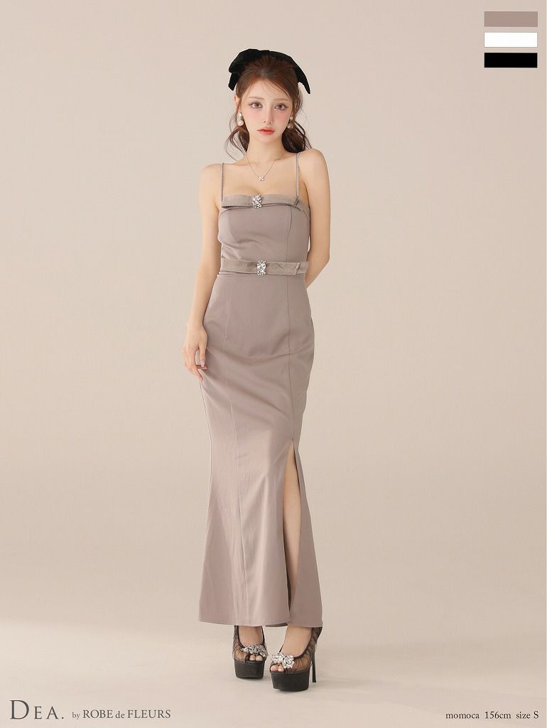 DEA. ディア バイ ローブドフルール 【Lサイズあり】サテンベロアスリットロングキャミキャバドレス de4118