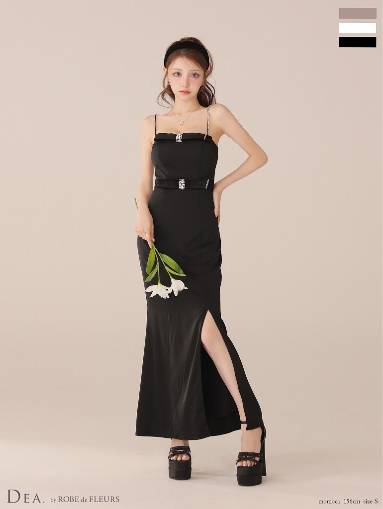 DEA. ディア バイ ローブドフルール 【Lサイズあり】サテンベロアスリットロングキャミキャバドレス de4118