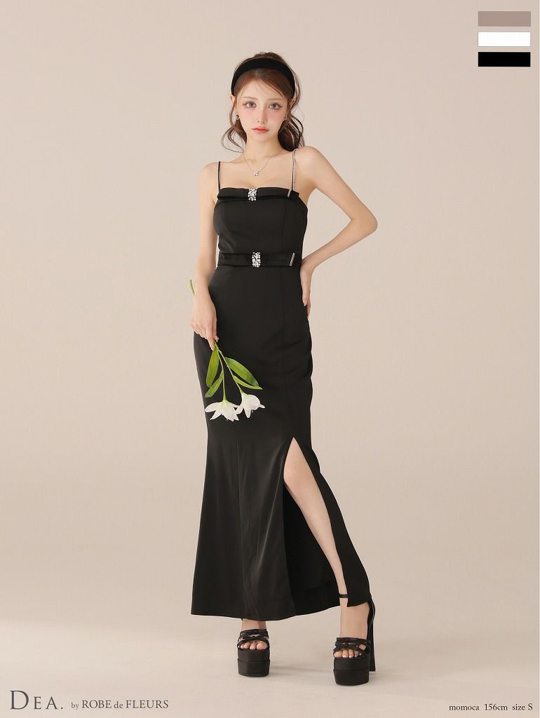 DEA. ディア バイ ローブドフルール 【Lサイズあり】サテンベロアスリットロングキャミキャバドレス de4118