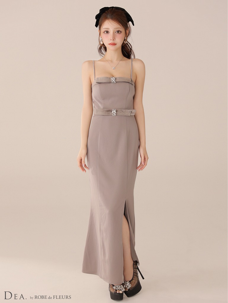 DEA. ディア バイ ローブドフルール 【Lサイズあり】サテンベロアスリットロングキャミキャバドレス de4118