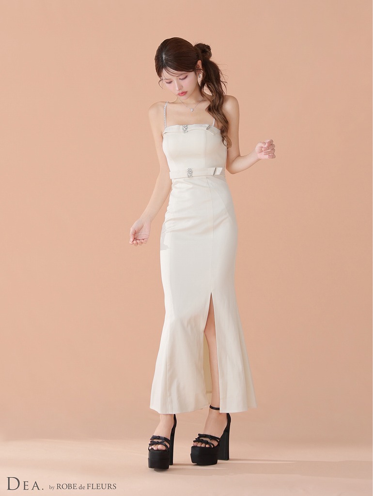 DEA. ディア バイ ローブドフルール 【Lサイズあり】サテンベロアスリットロングキャミキャバドレス de4118