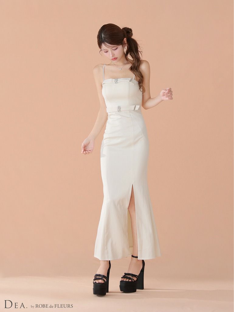 DEA. ディア バイ ローブドフルール 【Lサイズあり】サテンベロアスリットロングキャミキャバドレス de4118