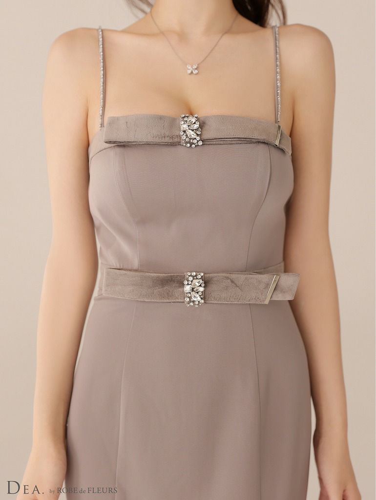 DEA. ディア バイ ローブドフルール 【Lサイズあり】サテンベロアスリットロングキャミキャバドレス de4118