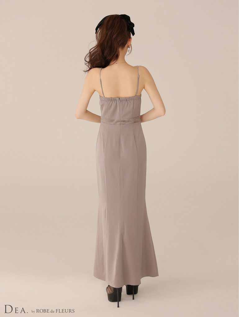 DEA. ディア バイ ローブドフルール 【Lサイズあり】サテンベロアスリットロングキャミキャバドレス de4118