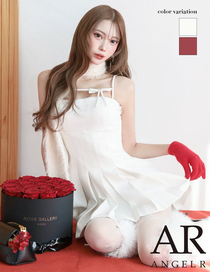 AngelR エンジェルアール リボンコードプリーツレースフレアマイクロミニドレス ar25346