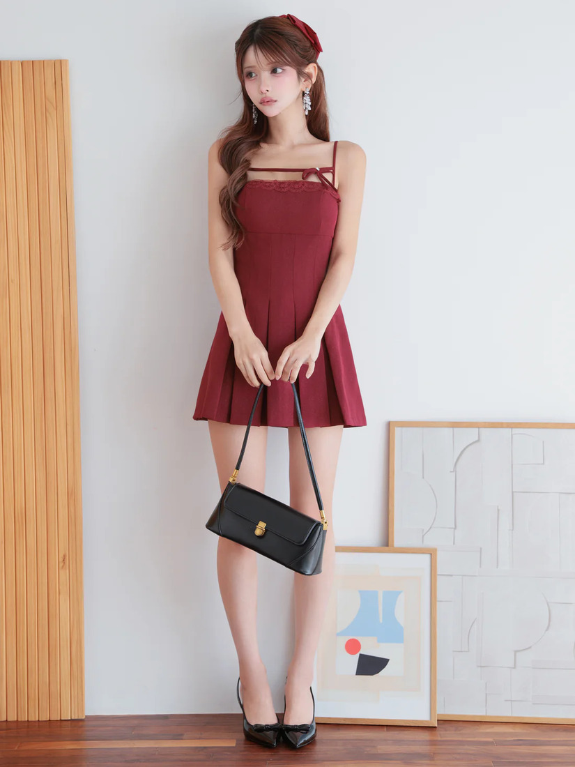 AngelR エンジェルアール リボンコードプリーツレースフレアマイクロミニドレス ar25346