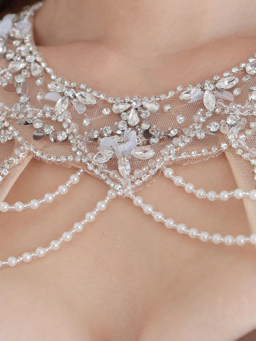 AngelR エンジェルアール ホルターネックパールチェーンビジューセパレート2ピースポケット付きタイトマイクロミニドレス ar25350