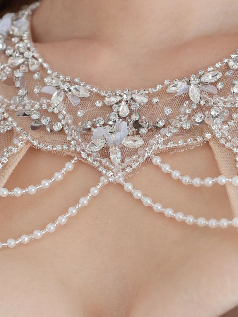 AngelR エンジェルアール ホルターネックパールチェーンビジューセパレート2ピースポケット付きタイトマイクロミニドレス ar25350