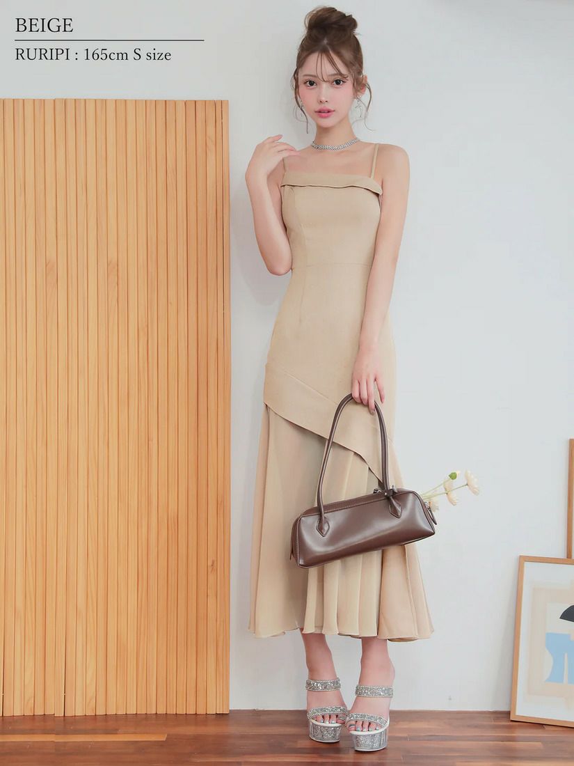 AngelR エンジェルアール アシンメトリーデザインシフォンラメロングミニドレス ar25872-ks