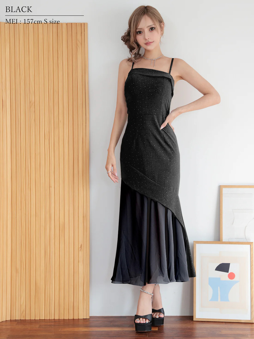 AngelR エンジェルアール アシンメトリーデザインシフォンラメロングミニドレス ar25872-ks