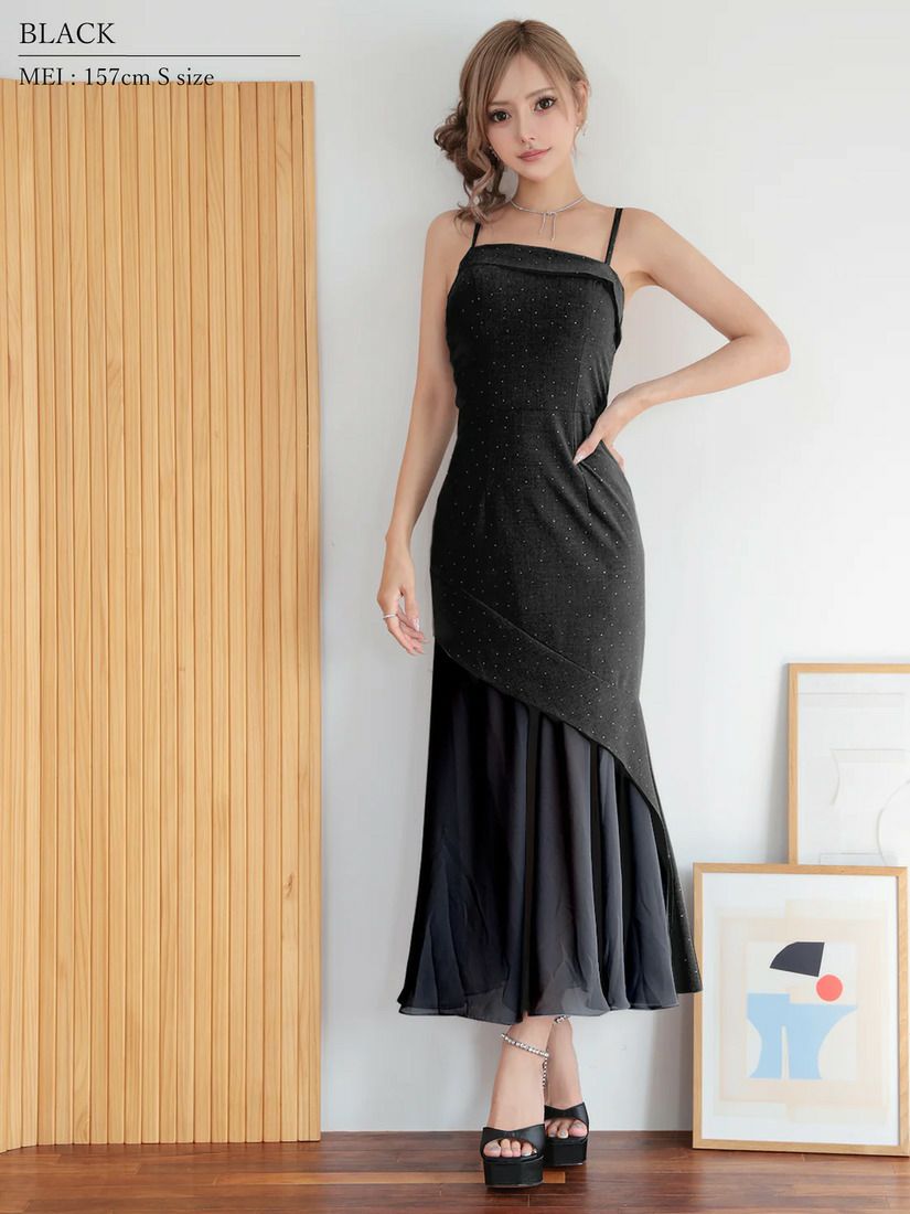 AngelR エンジェルアール アシンメトリーデザインシフォンラメロングミニドレス ar25872-ks