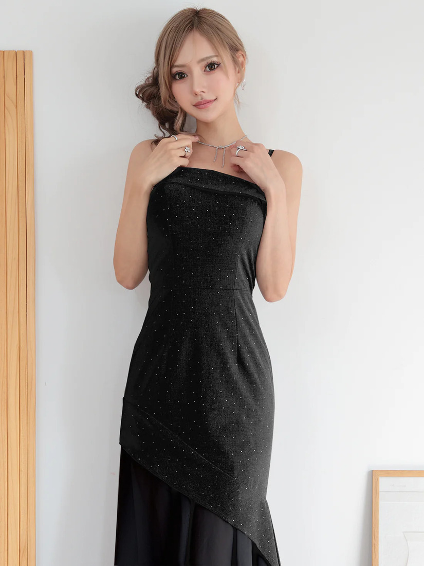 AngelR エンジェルアール アシンメトリーデザインシフォンラメロングミニドレス ar25872-ks