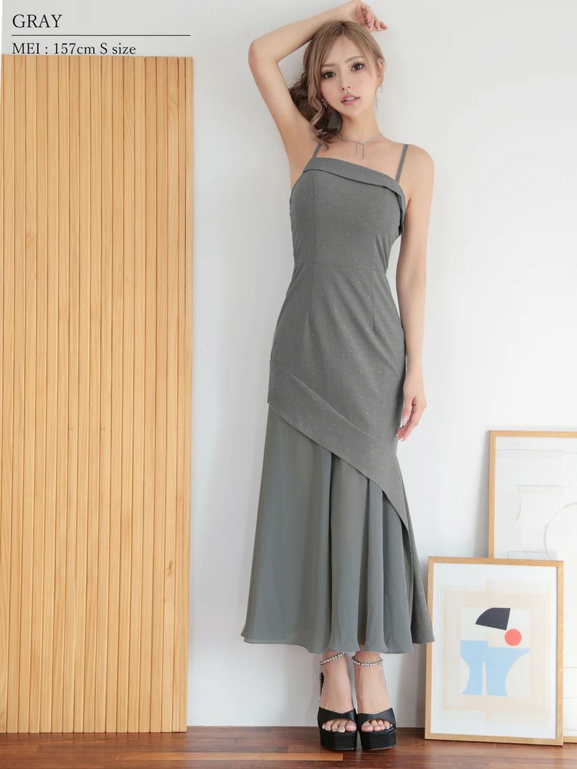 AngelR エンジェルアール アシンメトリーデザインシフォンラメロングミニドレス ar25872-ks