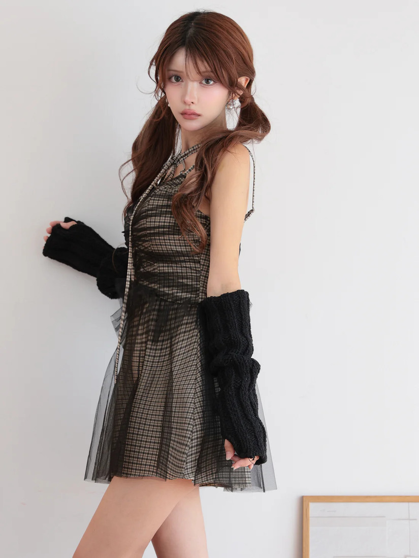 AngelR エンジェルアール クロスネックチェックレースフレアマイクロミニドレス ar25866