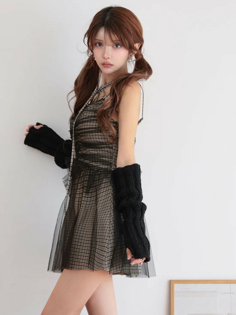 AngelR エンジェルアール クロスネックチェックレースフレアマイクロミニドレス ar25866