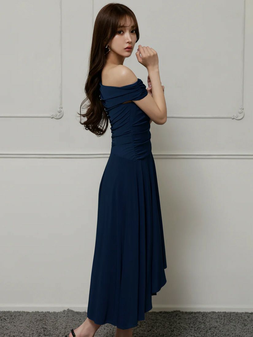 Veautt ヴュート ワンショルダーアシンメトリーフレアミディアムドレス  vt022527-ks