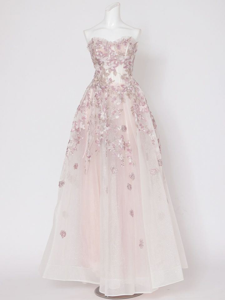 vanityME.couture. バニティミークチュール エレガントフラワー立体刺繍 スパンコール コルセット プリンセス ロングドレス バースデードレス モーヴ vctr-l-a1455