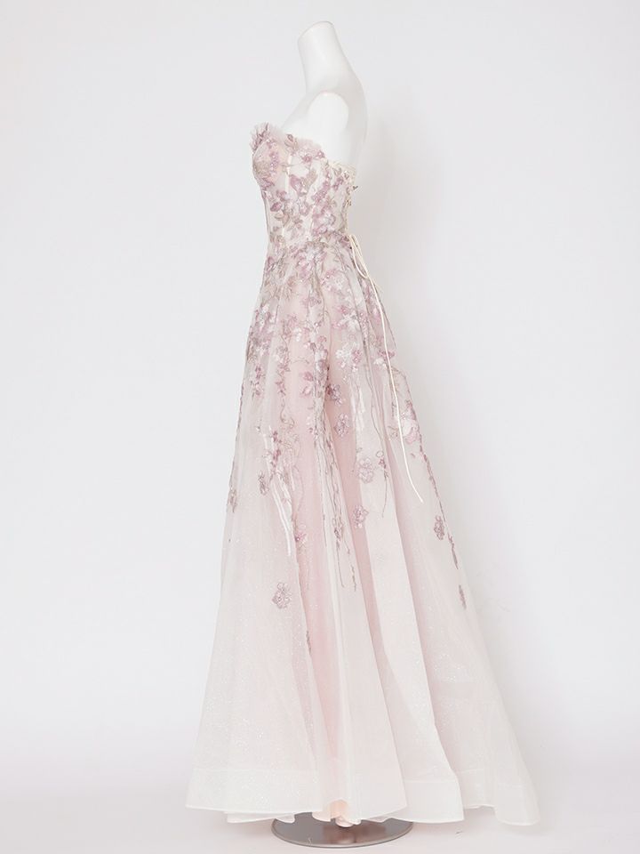 vanityME.couture. バニティミークチュール エレガントフラワー立体刺繍 スパンコール コルセット プリンセス ロングドレス バースデードレス モーヴ vctr-l-a1455