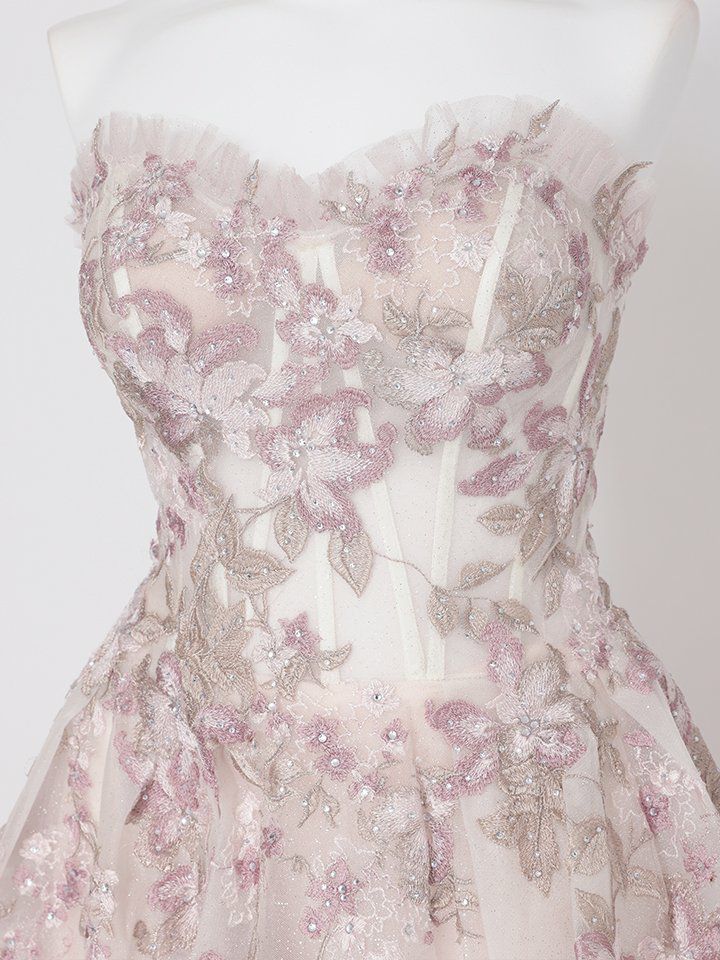 vanityME.couture. バニティミークチュール エレガントフラワー立体刺繍 スパンコール コルセット プリンセス ロングドレス バースデードレス モーヴ vctr-l-a1455