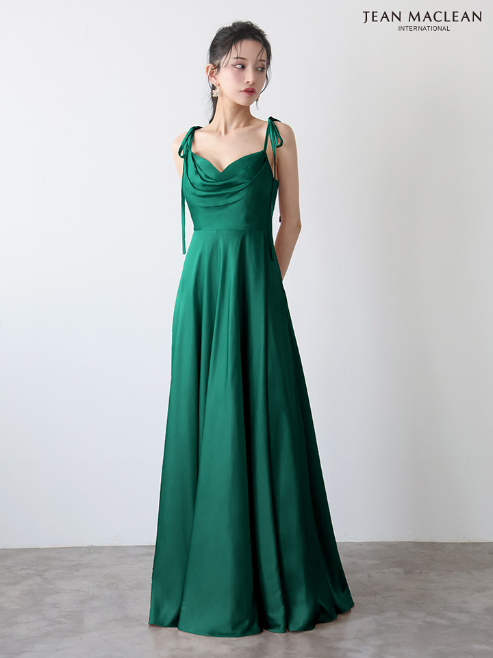 JEAN MACLEAN ジャンマクレーン ラグジュアリーサテン/ワンカラー/リボンショルダー/ドレープ/Aライン/フレア/ロングドレス ja51975-c