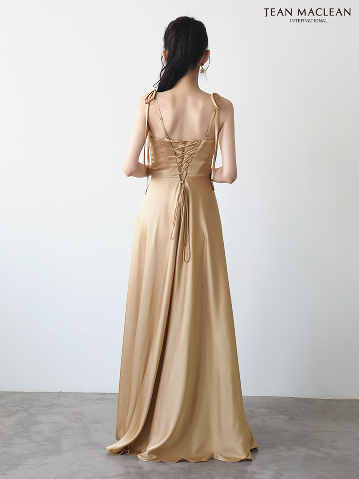 JEAN MACLEAN ジャンマクレーン ラグジュアリーサテン/ワンカラー/リボンショルダー/ドレープ/Aライン/フレア/ロングドレス ja51975-c