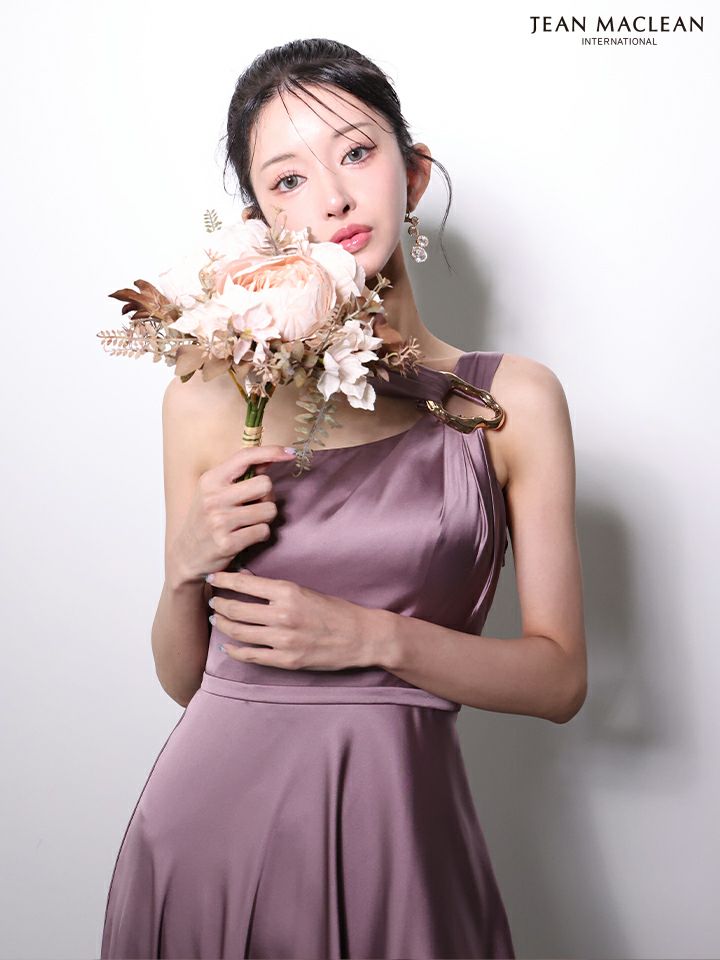 JEAN MACLEAN ジャンマクレーン ワンショル/ショール付き/サテン/ワンカラー/Aライン/フレア/ロングドレス ja51976-c