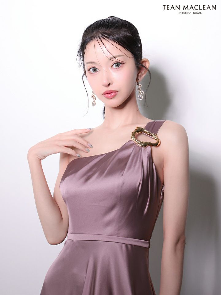 JEAN MACLEAN ジャンマクレーン ワンショル/ショール付き/サテン/ワンカラー/Aライン/フレア/ロングドレス ja51976-c