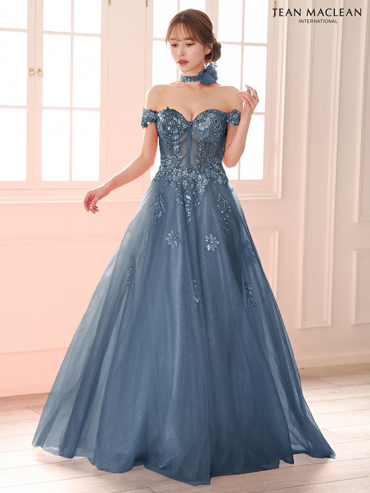 JEAN MACLEAN ジャンマクレーン スパンコール刺繍/コサージュチョーカー付き/オフショル/姫/ロングドレス ja51979-c