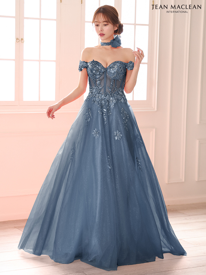 JEAN MACLEAN ジャンマクレーン スパンコール刺繍/コサージュチョーカー付き/オフショル/姫/ロングドレス ja51979-c