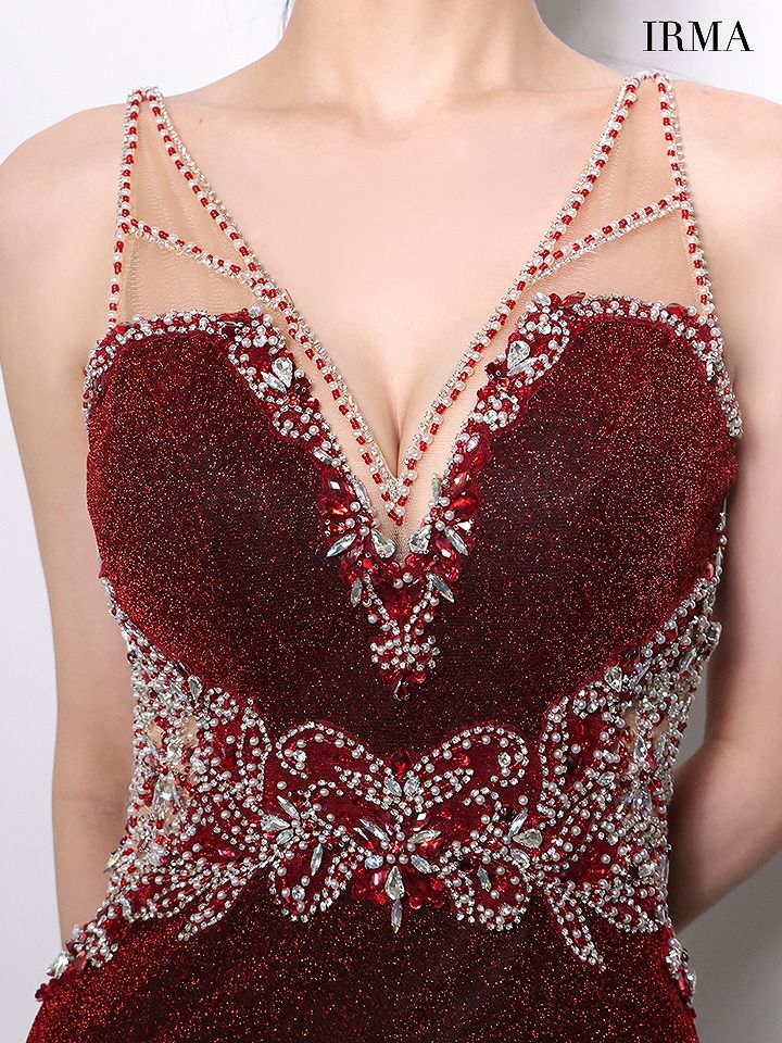 IRMA イルマ ラメニット/ラグジュアリービジュー/カットアウト/スリット入り/タイト ロングドレス ir51971-c