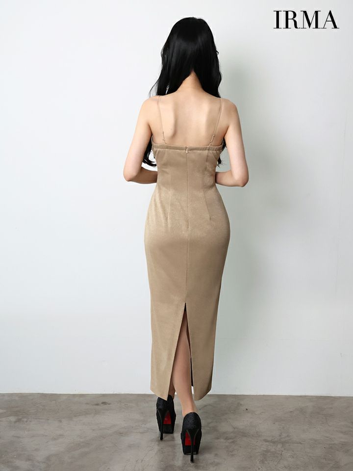 IRMA イルマ ワンカラー/ビジュースタッヅ/キャミソール/ミモレ丈/タイト ロングドレス ir51973-c