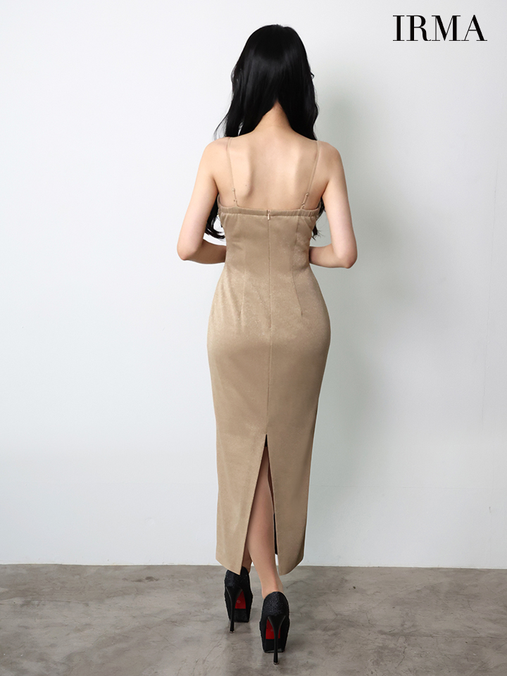 IRMA イルマ ワンカラー/ビジュースタッヅ/キャミソール/ミモレ丈/タイト ロングドレス ir51973-c