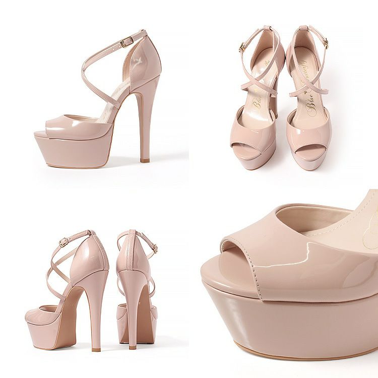 Blue Butterfly ブルーバタフライ コメックス エナメル ハイヒール 14cmヒール 厚底 セパレート ストラップ パンプス サンダル [ピンクベージュ/シルバー] bl9010