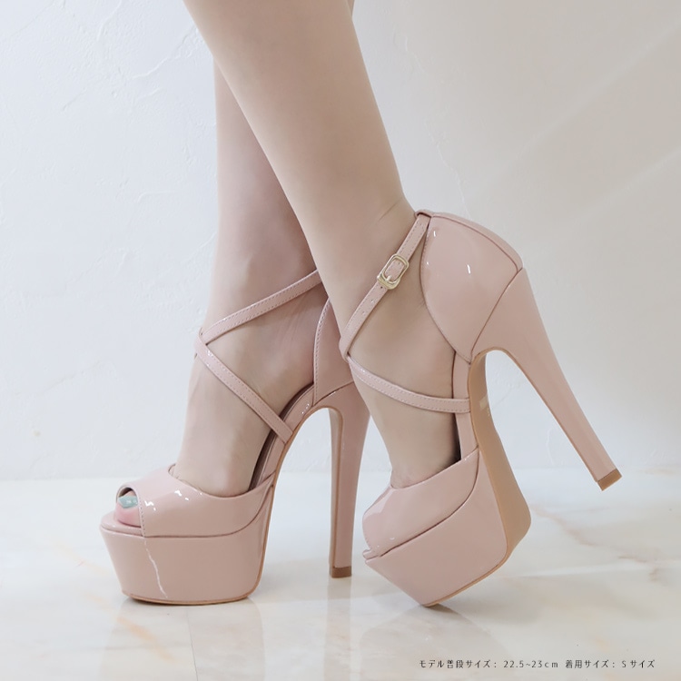 Blue Butterfly ブルーバタフライ コメックス エナメル ハイヒール 14cmヒール 厚底 セパレート ストラップ パンプス サンダル [ピンクベージュ/シルバー] bl9010