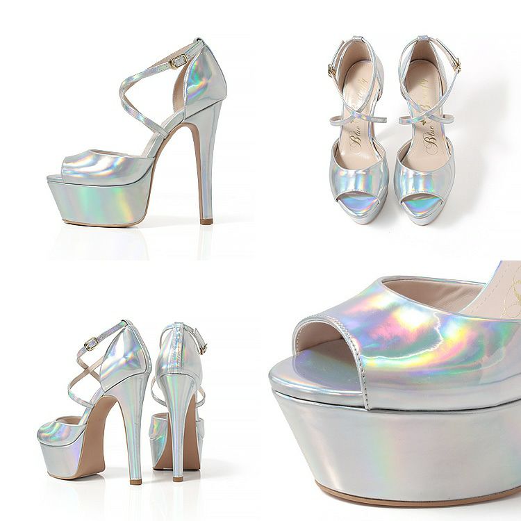 Blue Butterfly ブルーバタフライ コメックス エナメル ハイヒール 14cmヒール 厚底 セパレート ストラップ パンプス サンダル [ピンクベージュ/シルバー] bl9010