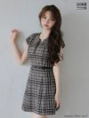 DEA. ディア バイ ローブドフルール 【XS～Lサイズあり】 チェックツイード袖付きプリーツスカートミニキャバドレス de4330-c
