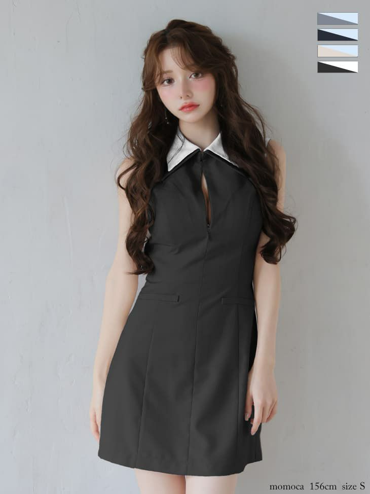 ROBE de FLEURS ローブドフルール 【XS～Lサイズあり】襟付きノースリーブタイトミニキャバドレス fm4228-c