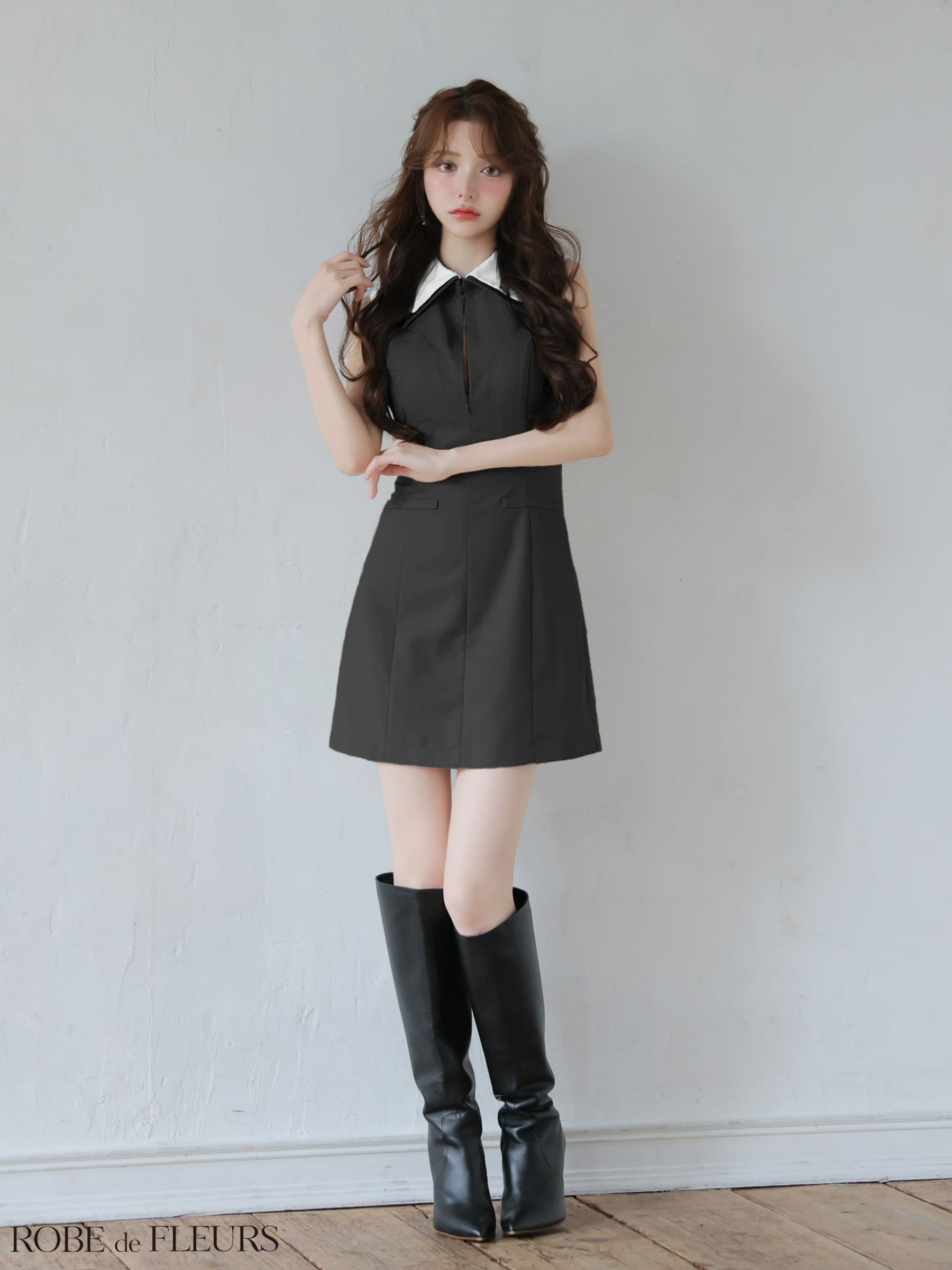 ROBE de FLEURS ローブドフルール 【XS～Lサイズあり】襟付きノースリーブタイトミニキャバドレス fm4228-c