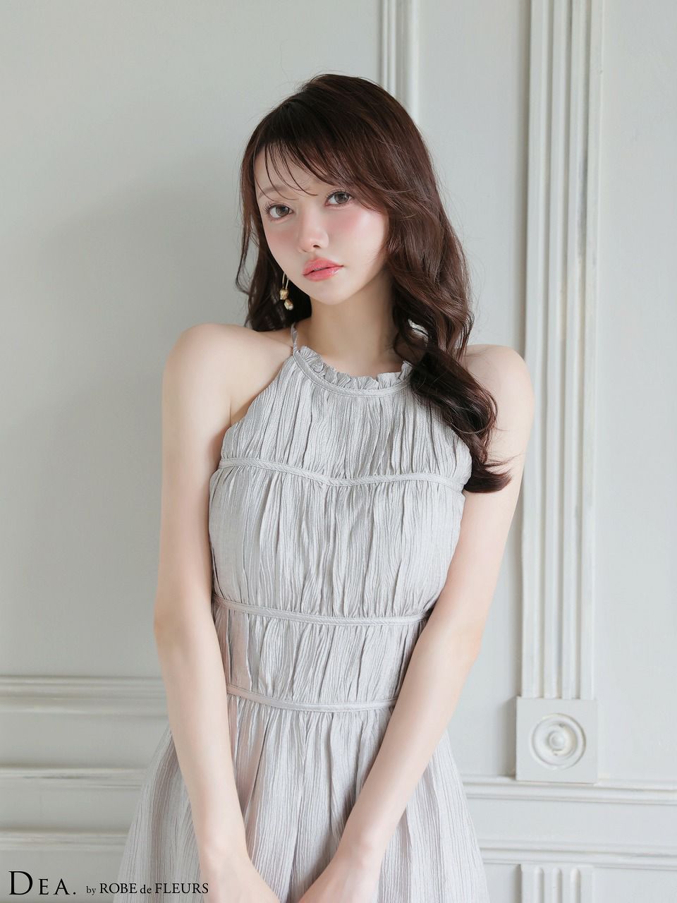 DEA. ディア バイ ローブドフルール 【S～Lサイズあり】 ホルターネックサテンティアードフレアロングキャバドレス de4615