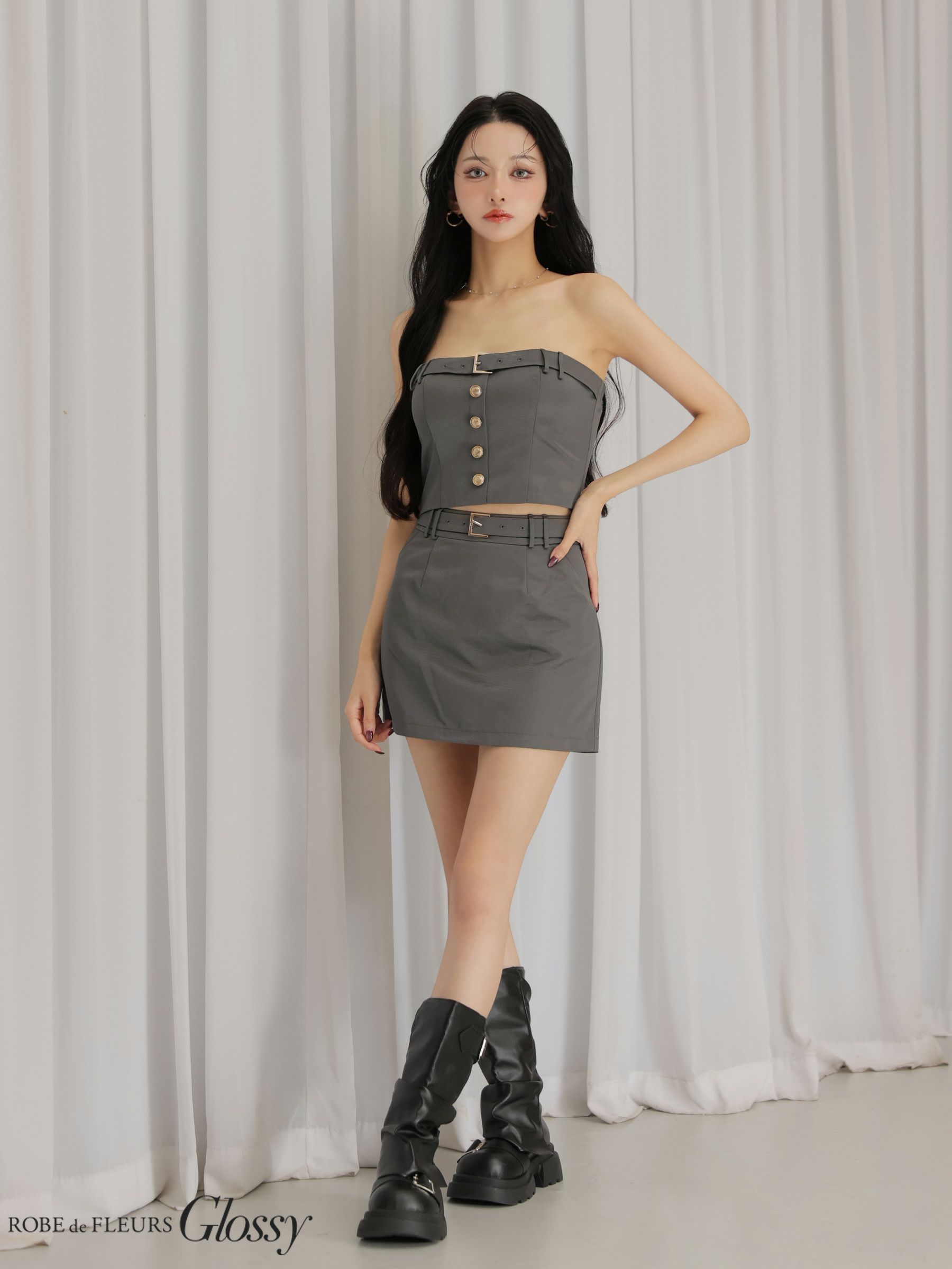 Glossy ローブドフルールグロッシー 【XSサイズあり】ツイルキャミセットアップミニキャバドレス gl3961