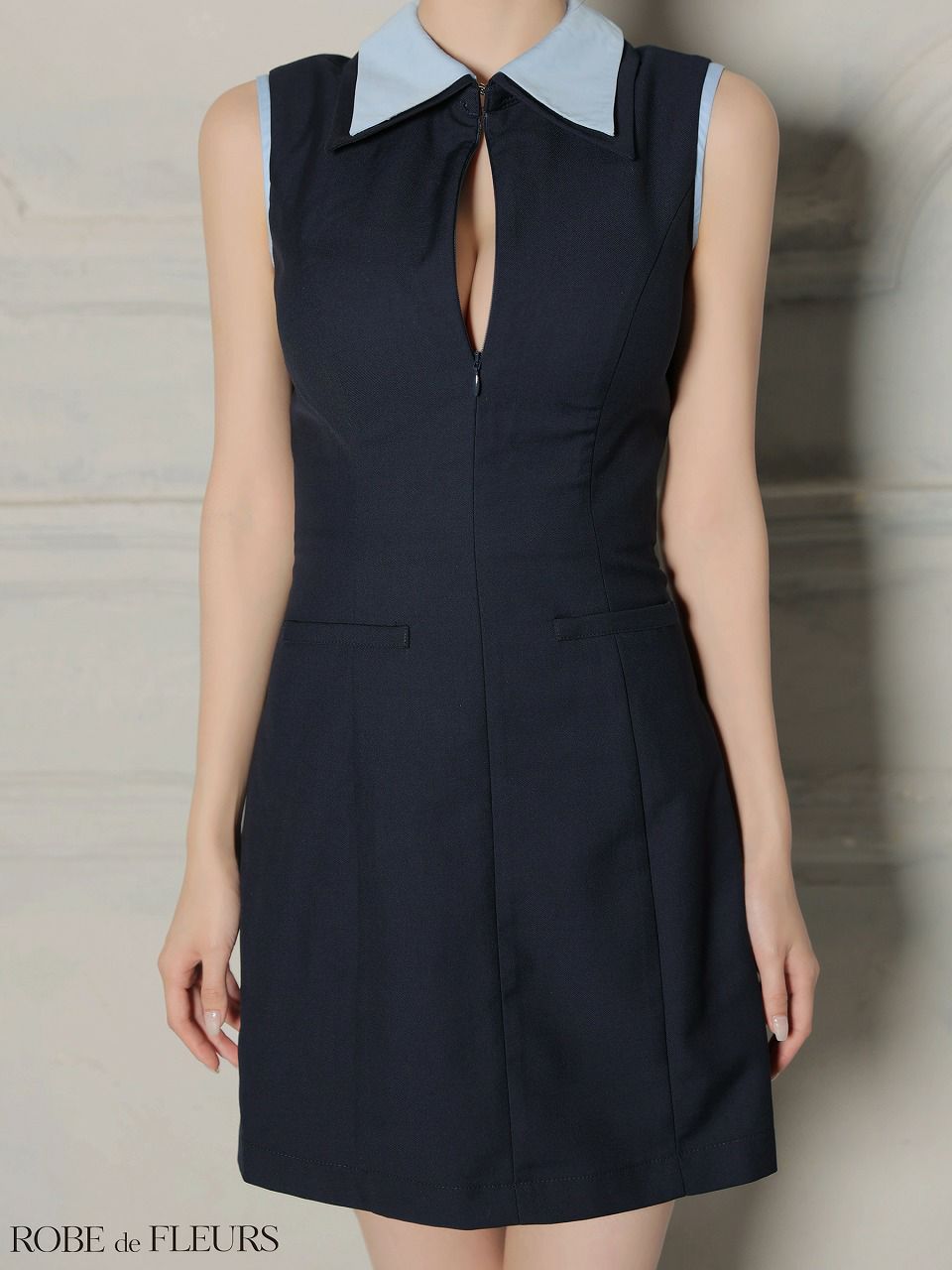 ROBE de FLEURS ローブドフルール 【XS～Lサイズあり】襟付きノースリーブタイトミニキャバドレス fm4228