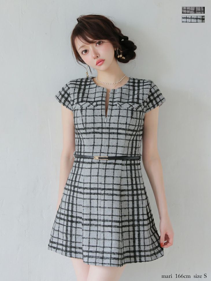 新品　ディアバイローブドフルール　チェックツイード袖付きプリーツスカート　ドレス DEA. ディア バイ ローブドフルール 【XS～Lサイズあり】 チェック