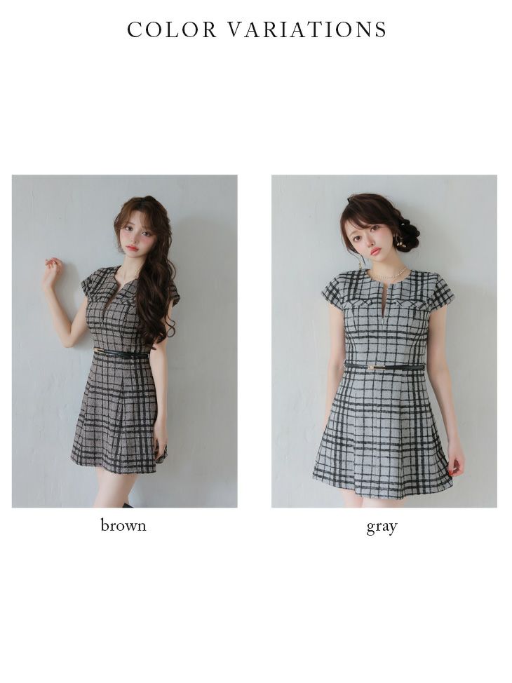 DEA. ディア バイ ローブドフルール 【XS～Lサイズあり】 チェックツイード袖付きプリーツスカートミニキャバドレス de4330