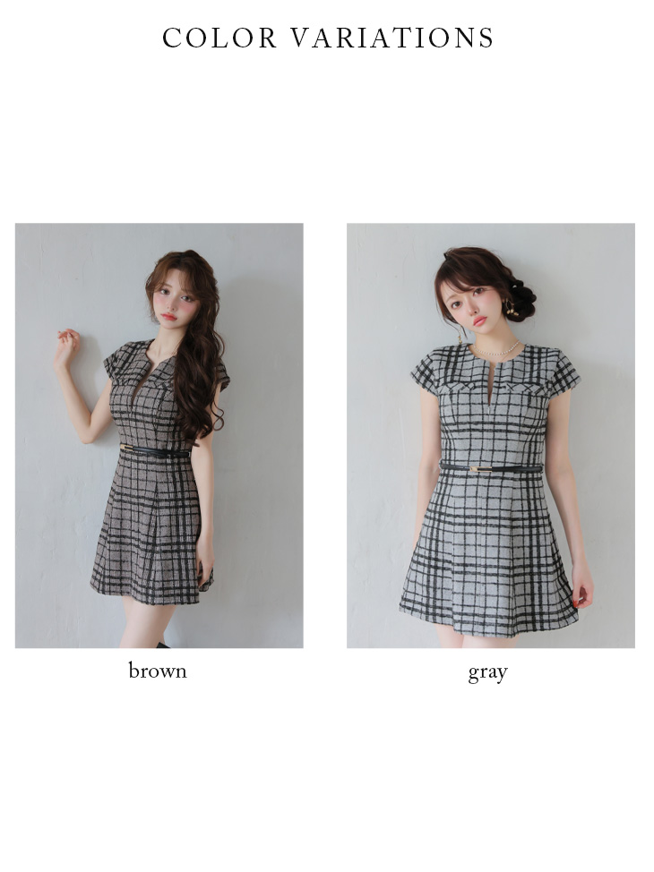 DEA. ディア バイ ローブドフルール 【XS～Lサイズあり】 チェックツイード袖付きプリーツスカートミニキャバドレス de4330