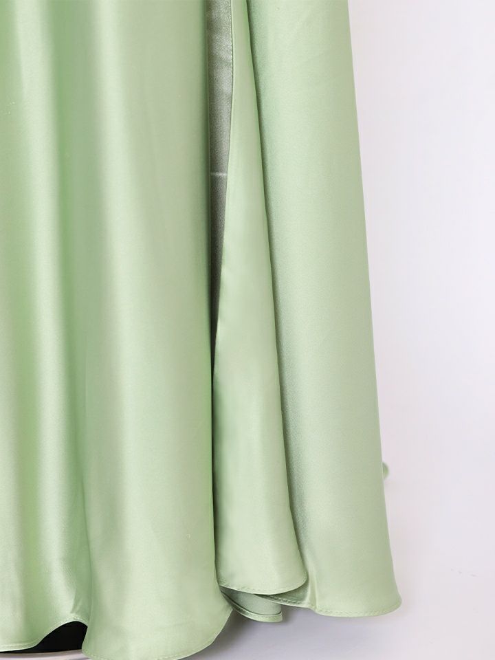 vanityME.couture. バニティミークチュール 一条響ちゃん 着用 オフショル サテン ビジュー コルセット スリット入り  ロングドレス バースデードレス セージ vctr-l-cd297